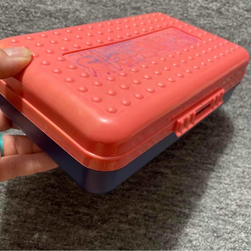 Vintage Spacemaker Pencil Box Case Pink Top Navy Blue Bottom VTG 90s 1990s
